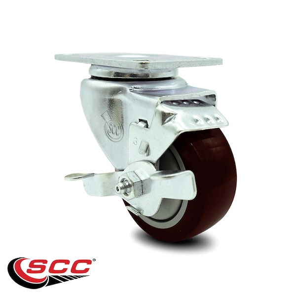 3 Inch Maroon Polyurethane Wheel Swivel Top Plate Caster with Brake SCC